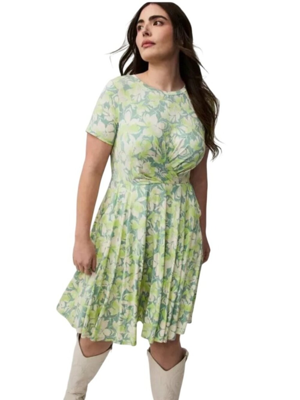 Torrid Skater Mini Dress Baja Floral Green 2X Short Sleeve Super Soft Jersey NWT
